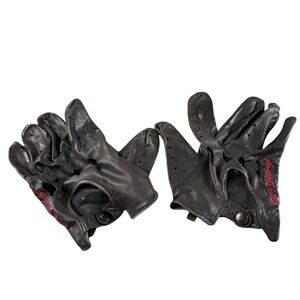 Porsche Vintage Black Leather Driving Gloves Mens XXL Breathable Perforated Snap